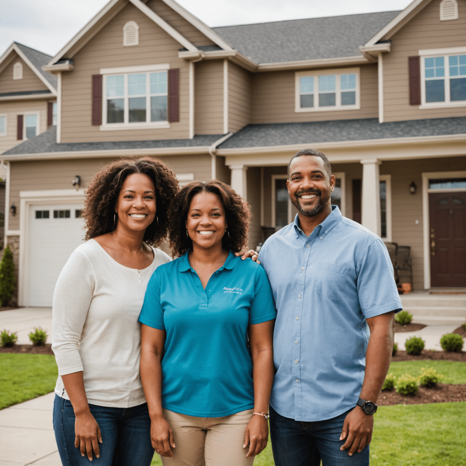 Affinity FCU member success story image showing a happy family in front of their new home